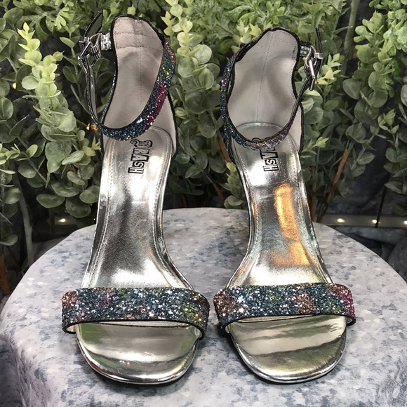 Brash Iridescent Crystal Crush One-Band 3.5” Heels w/Ankle Straps WMS 8M✨NEW✨ - Picture 2 of 9